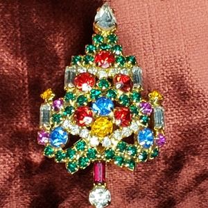 RARE Joseph Warner Multicolor Rhinestone Candle Christmas Tree Pin-bookpiece
